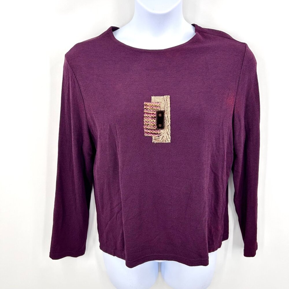 VINTAGE K.d. SPRING PURPLE EMBROIDERED DETAIL LONG SLEEVE TOP - XL